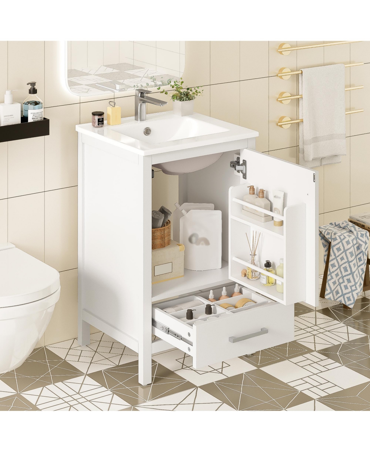 Airsurfer 20-Inch Modern Bathroom Vanity with Ceramic Sink Space-Saving Storage Cabinet