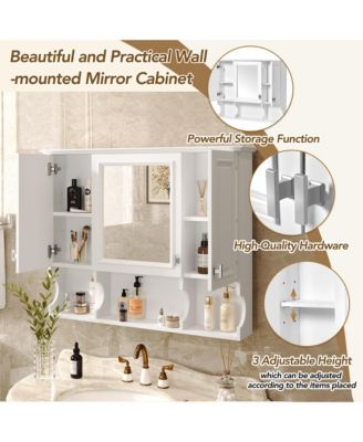 35 x 28 Wall Mounted Bathroom Medicine Cabinet Modern Bathroom Wall Cabinet with Mirror and Open Shelves Mirror Cabinet for Bathroom Storage
