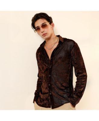 Men's Chocolate Brown Solid Velvet Shirt