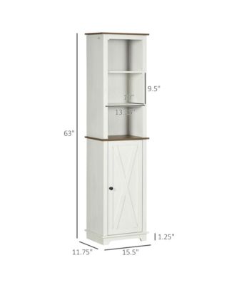 Bathroom Storage Cabinet with Triple Open Shelves Wooden Freestanding Linen Tower with Door and Adjustable Shelf White