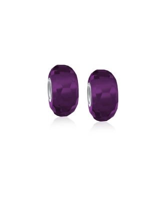 Set of 2 Faceted Glass Charm Bead with Sterling Silver Core