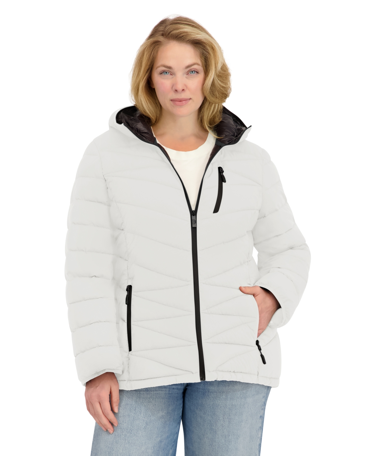 Nautica Plus Size Zip Front Short Packable Coat In White