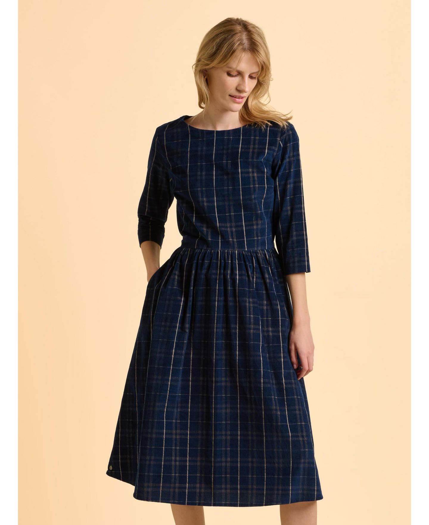Женское платье Brakeburn Lilliput 3/4 Sleeve Boat Neck Midi, цвет: Синий — фото 4