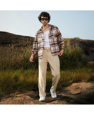 Men's Saltbox Beige & Pecan Brown Tartan Utility Shacket