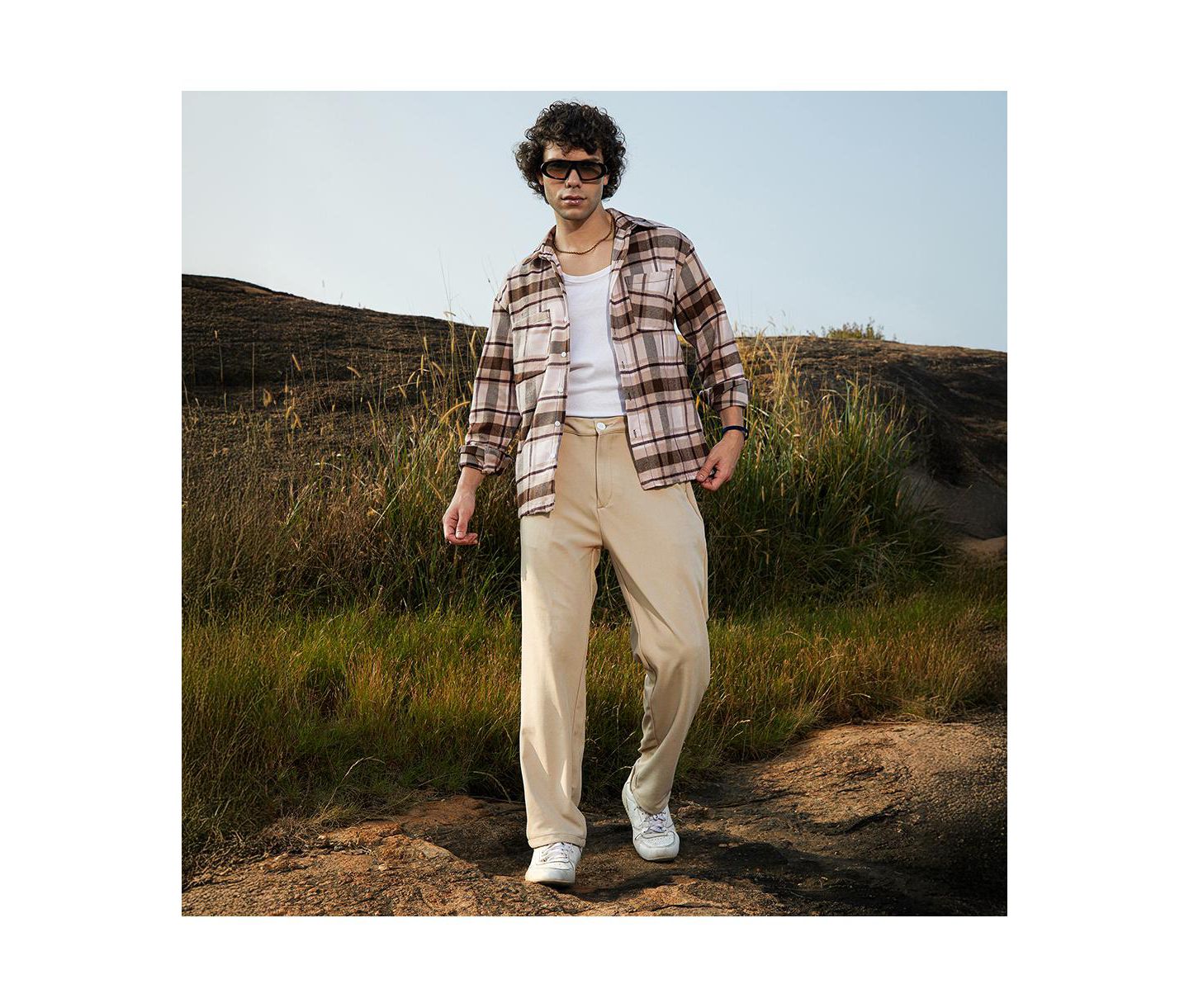 Мужские куртки Cahoot Campus Sutra Saltbox Beige & Pecan Brown Tartan Utility Shacket, цвет: Коричневый — фото 5