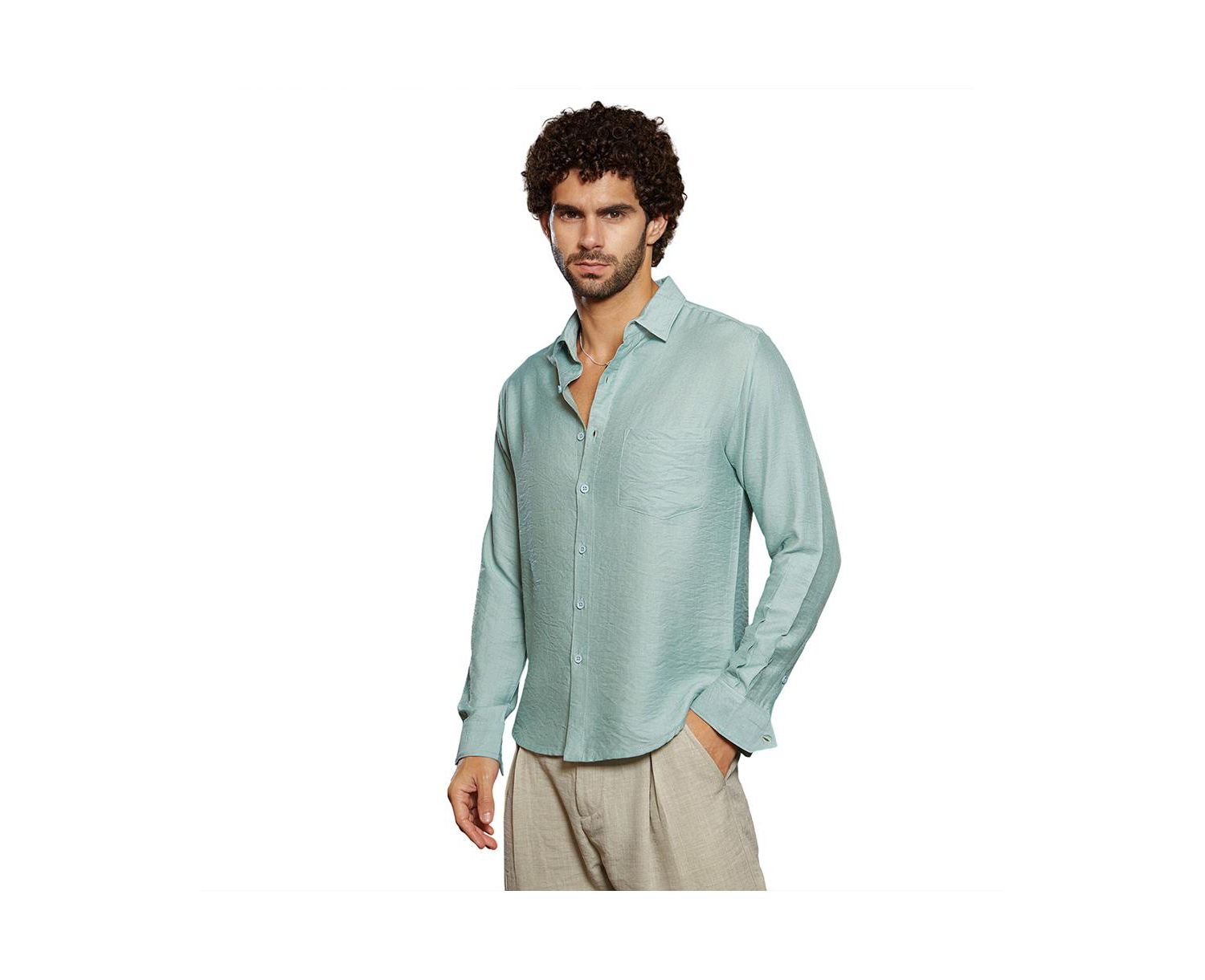 Men's Sage Green Breezy Wrinked Relaxed Shirt