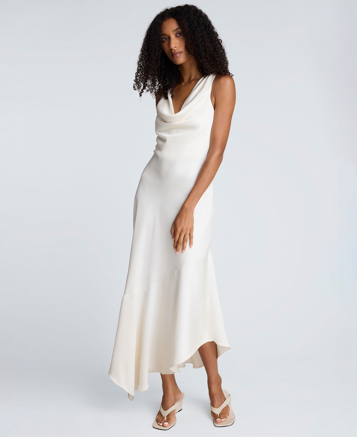 Kenneth Cole Women's Satin Cowl Neck Bias Dress In White