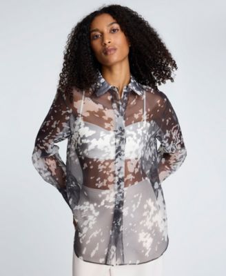 Kenneth Cole - Women's Printed Oversized Button-Front Long-Sleeve Shirt