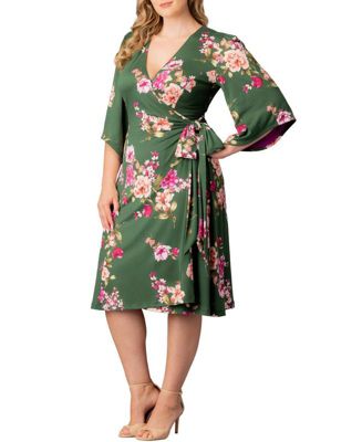 Plus Size Gemini Wrap Dress with Contrast Lined Sleeves