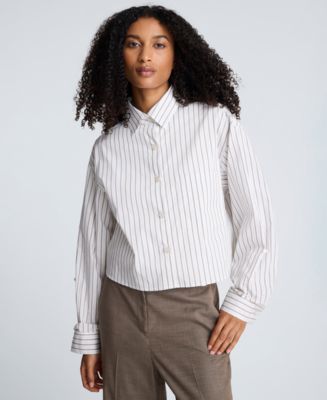 Kenneth Cole Women's Stripe Button-Front Crop Shirt - Macy's
