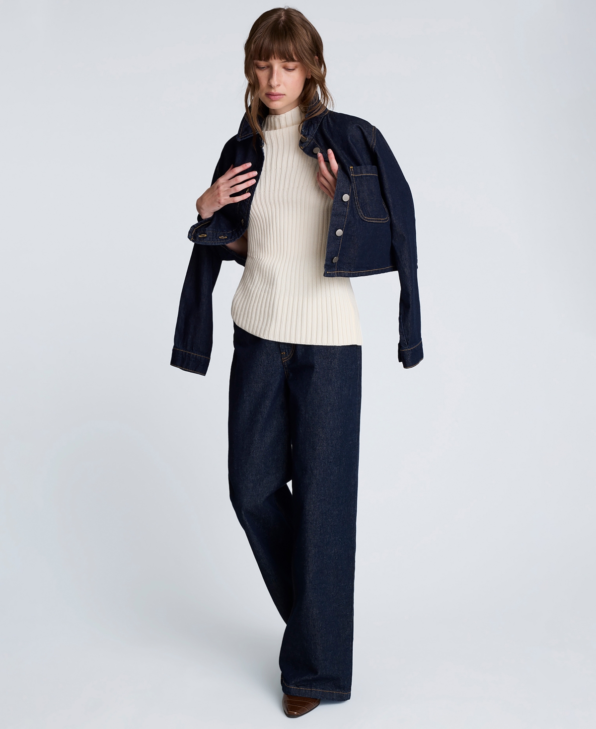 Kenneth Cole Asymmetrical Ribbed Mock Neck Sweater In White