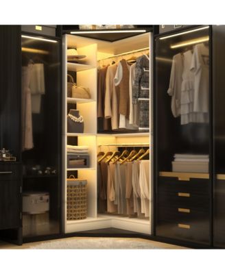 Freestanding Corner Closet System with 8 Shelves and 2 Hanging Rods, 36-Inch Closet Organizer for Bedroom