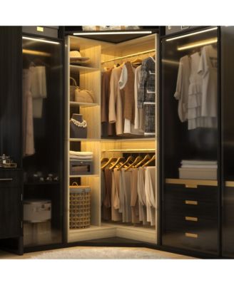 Freestanding Corner Closet System with 8 Shelves and 2 Hanging Rods, 36-Inch Closet Organizer for Bedroom