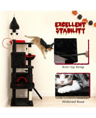 Gothic Cat Tree, 78" Cat Tower with Coffin Bed, Halloween