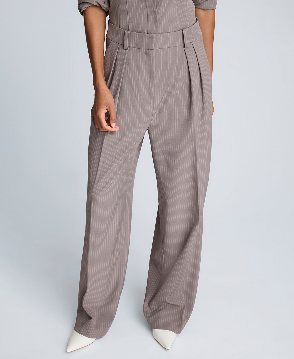 Kenneth Cole Women's Pinstripe High Rise Double Pleated Pants