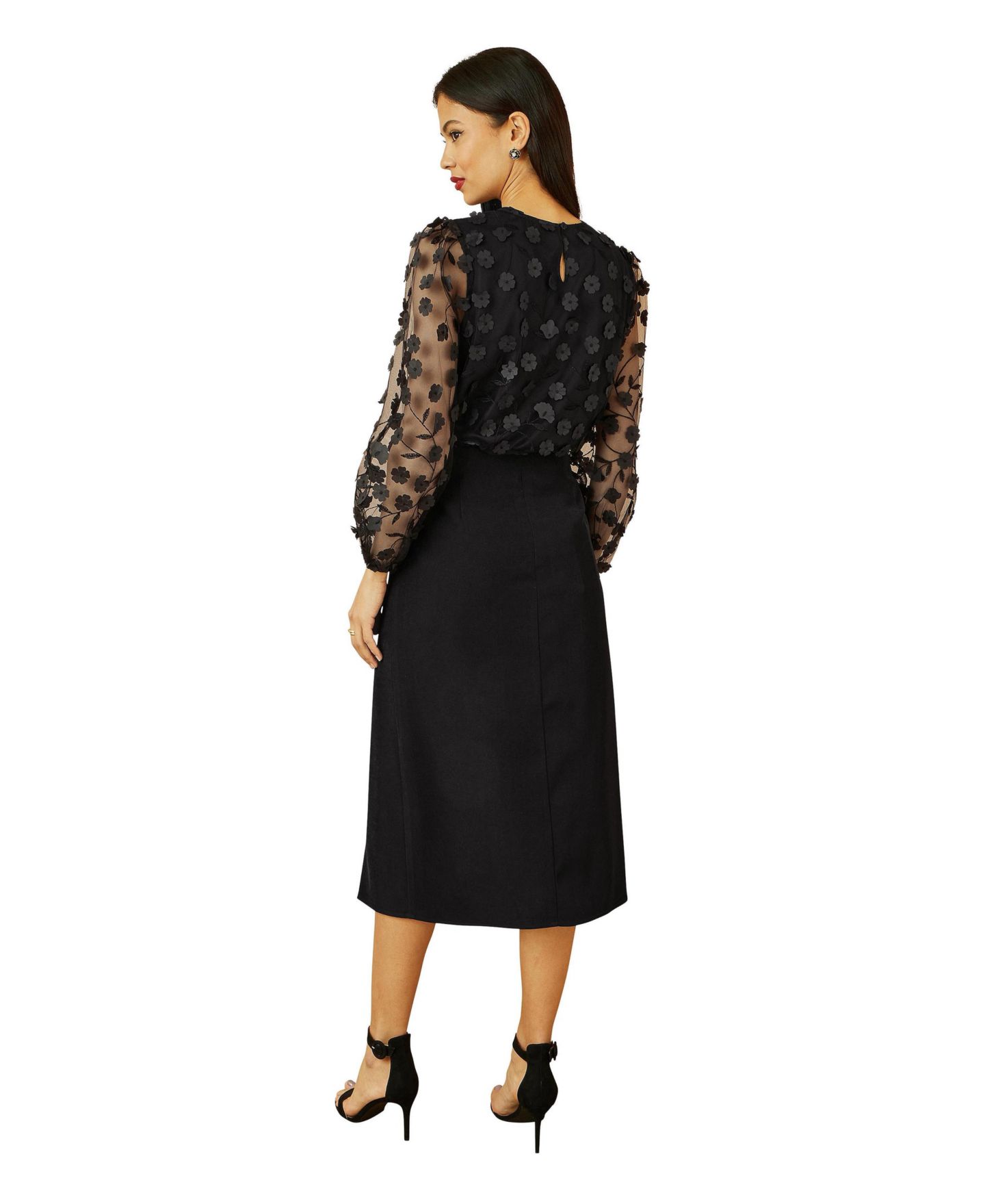 Женский топ Yumi Long Sleeve Sheer Floral, цвет: Чёрный — фото 3