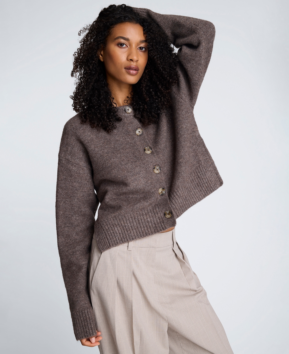 Kenneth Cole Women's Crewneck Button Up Cardigan