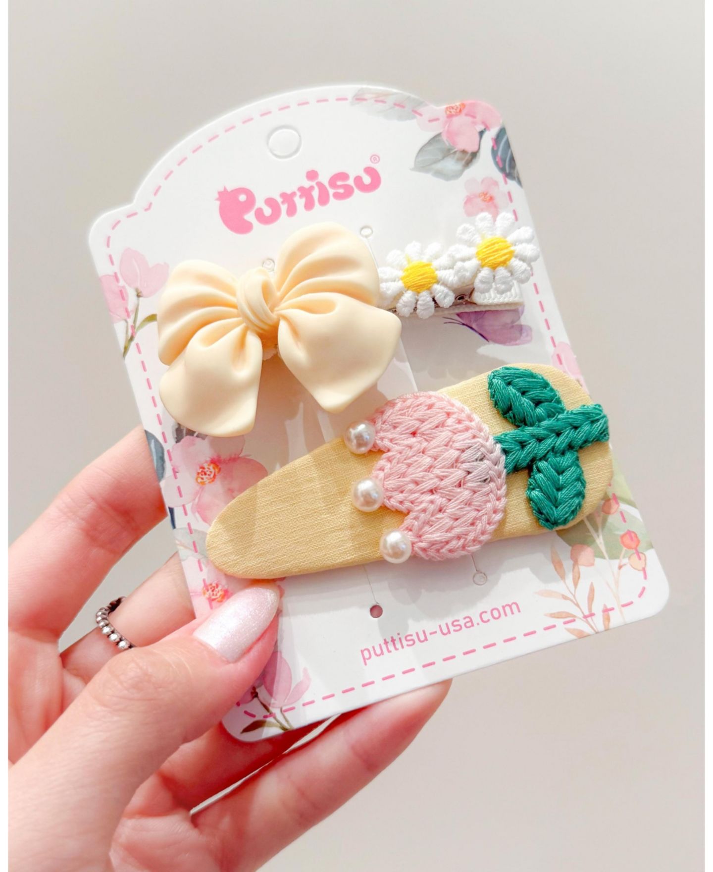 Аксессуары для волос Puttisu 2pc Hair Clip Set - Bow Garden для девочек, цвет: Honeydew Bloom — фото 4