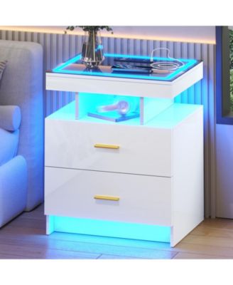 1 PC Wood Smart LED Nightstand with Charging, Auto Sensor & 2 Drawers -  Nightstand