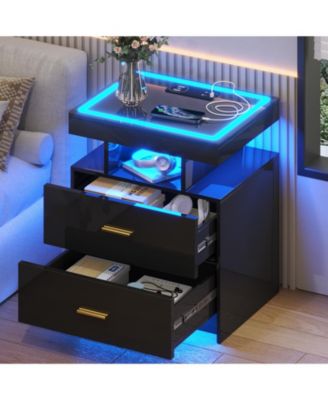 1 PC Wood Smart LED Nightstand with Charging, Auto Sensor & 2 Drawers -  Nightstand
