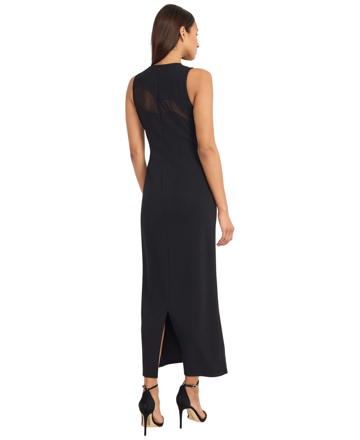 Donna Morgan Scuba Crepe Back Slit Dress In Black