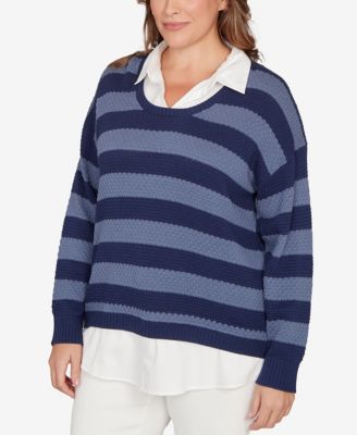 Plus Size Bi-Color Stripe Two-fer Sweater