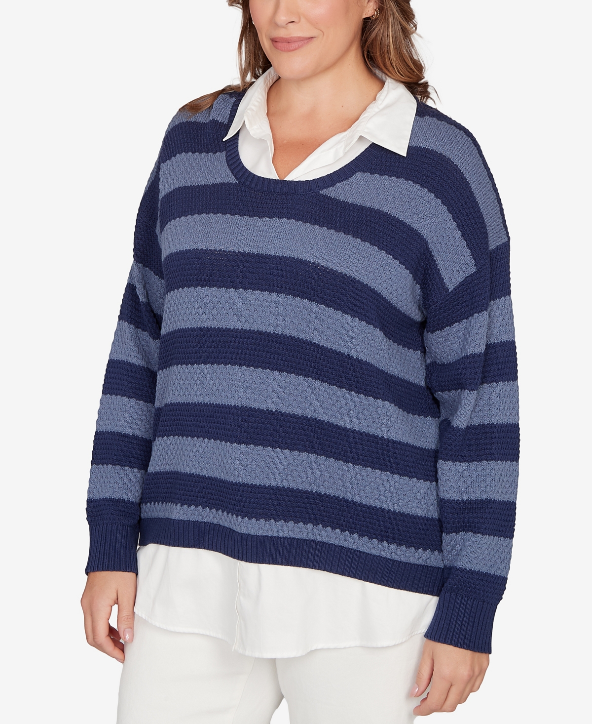 Hearts Of Palm Plus Bi-Color Stripe Two-fer Sweater