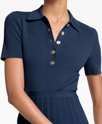 Women's Polo Collar Short-Sleeve Midi Dress