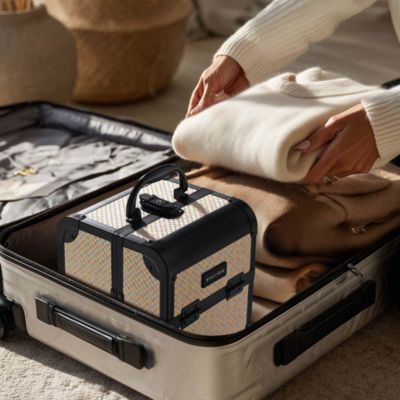 Makeup Train Case with Mirror Cosmetic Box Organizer Art Deco Pastel