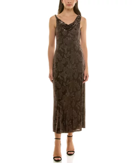 Petite Sleeveless Velvet Midi Dress - Brown