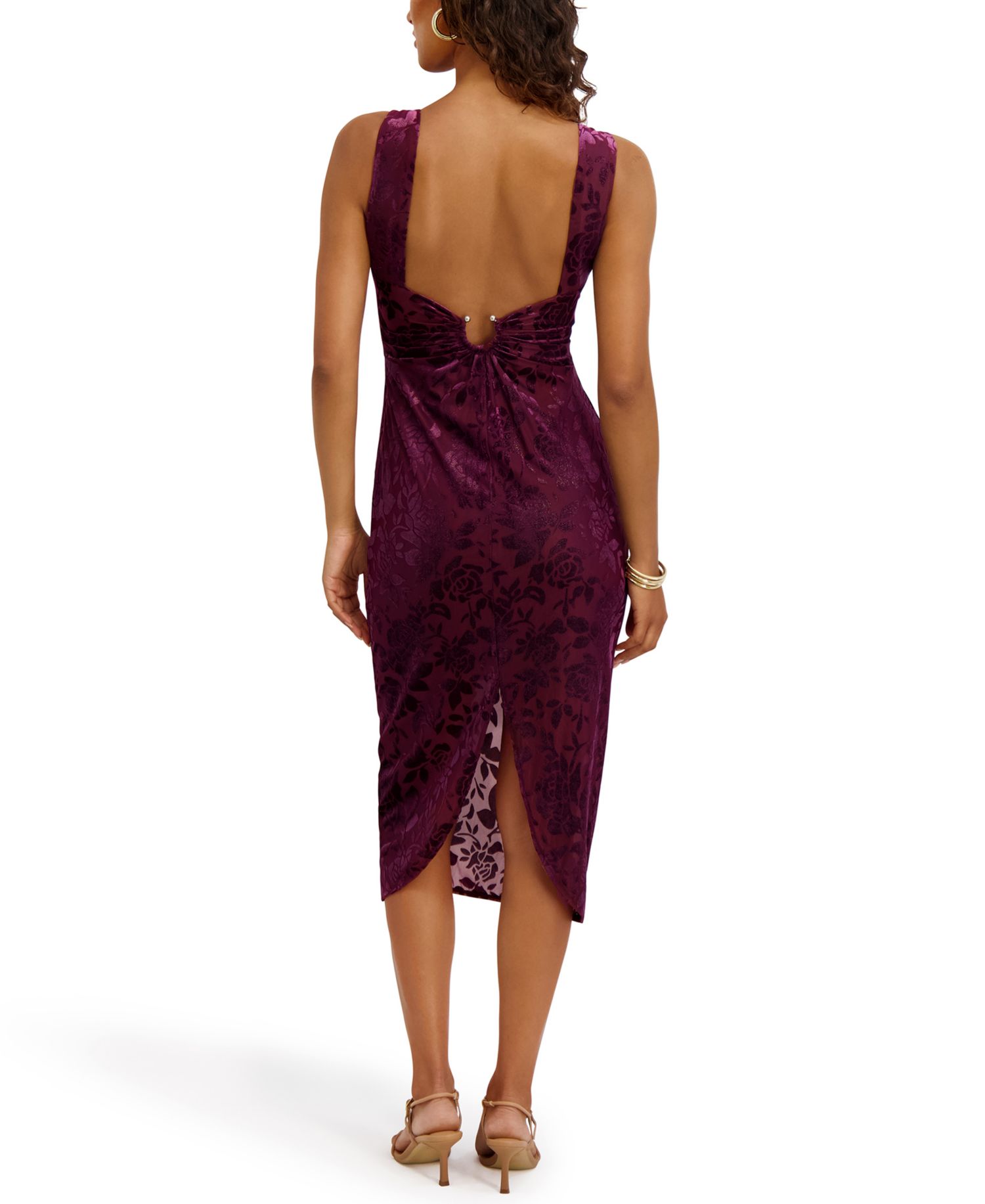 Women's Burnout V-Neck Midi Dress
