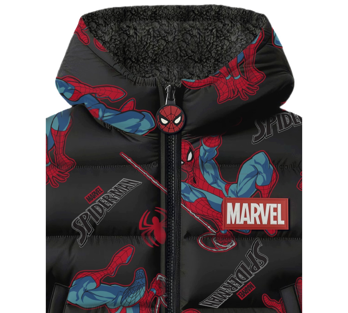 Spider-man Boys 2t-7 Printed Puffer Jacket In Black