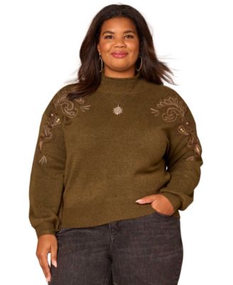 Democracy - Plus Size Long Blouson Sleeve Mock Neck Sweater