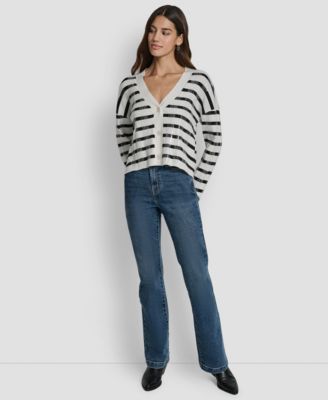 DKNY Jeans - Women's Striped Cropped Long-Sleeve Cardigan