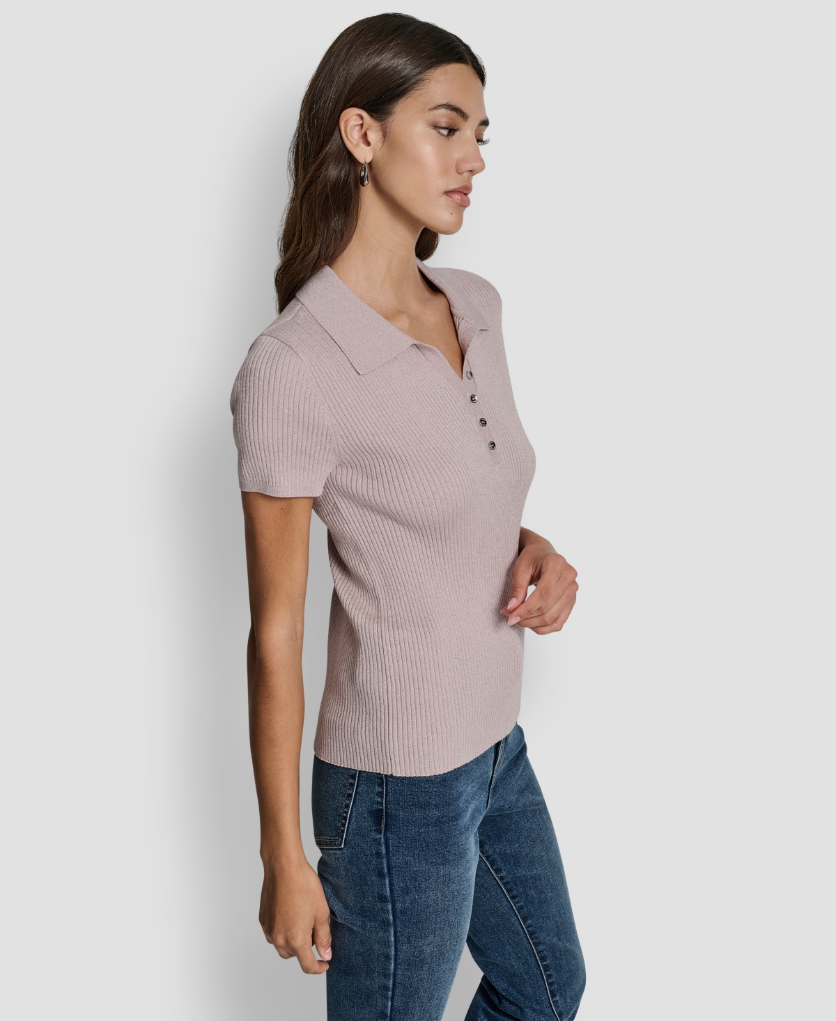 Dkny Jeans Women's Slim Fit Ribbed Polo Sweater In Pink