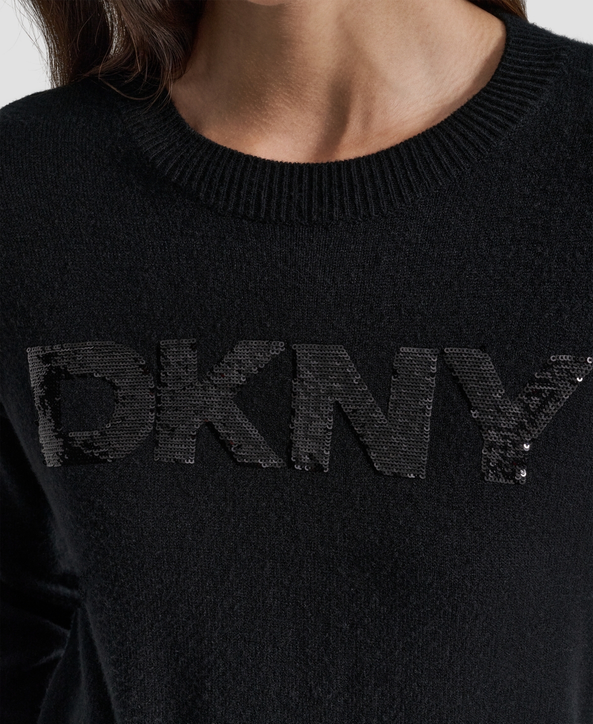 Dkny Jeans Women's Logo Sequined Long-Sleeve Sweater