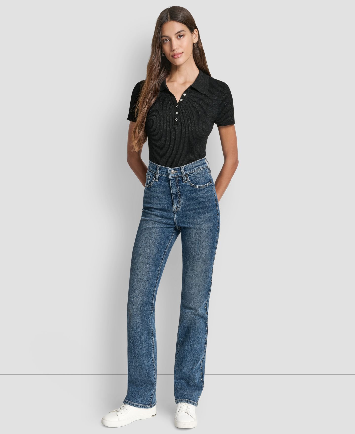 Женские джинсы DKNY Jeans Side Studded High-Rise Bootcut, цвет: Cobble Hill — фото 3