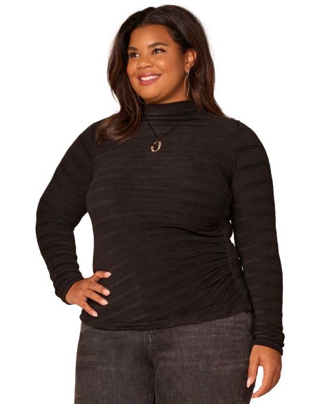Женский топ Democracy Plus Size Long-Sleeve Asymmetrical Side Ruching, цвет: Чёрный