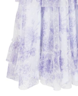 Girls 7-16 Clip Dot Mesh Smocked Bodice Dress