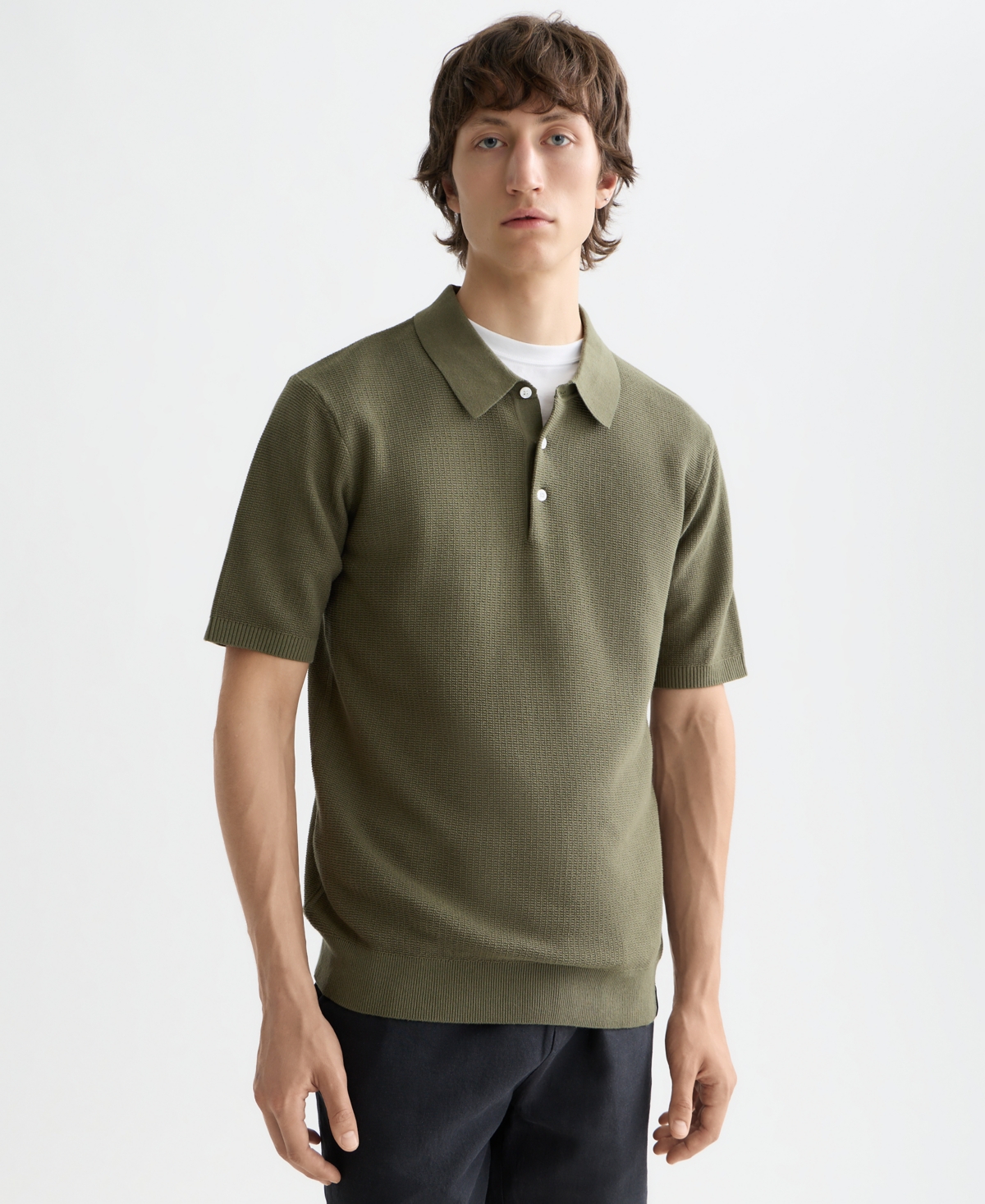 Scotch & Soda Men's Structured Knitted Short-sleeve Polo Shirt In Green