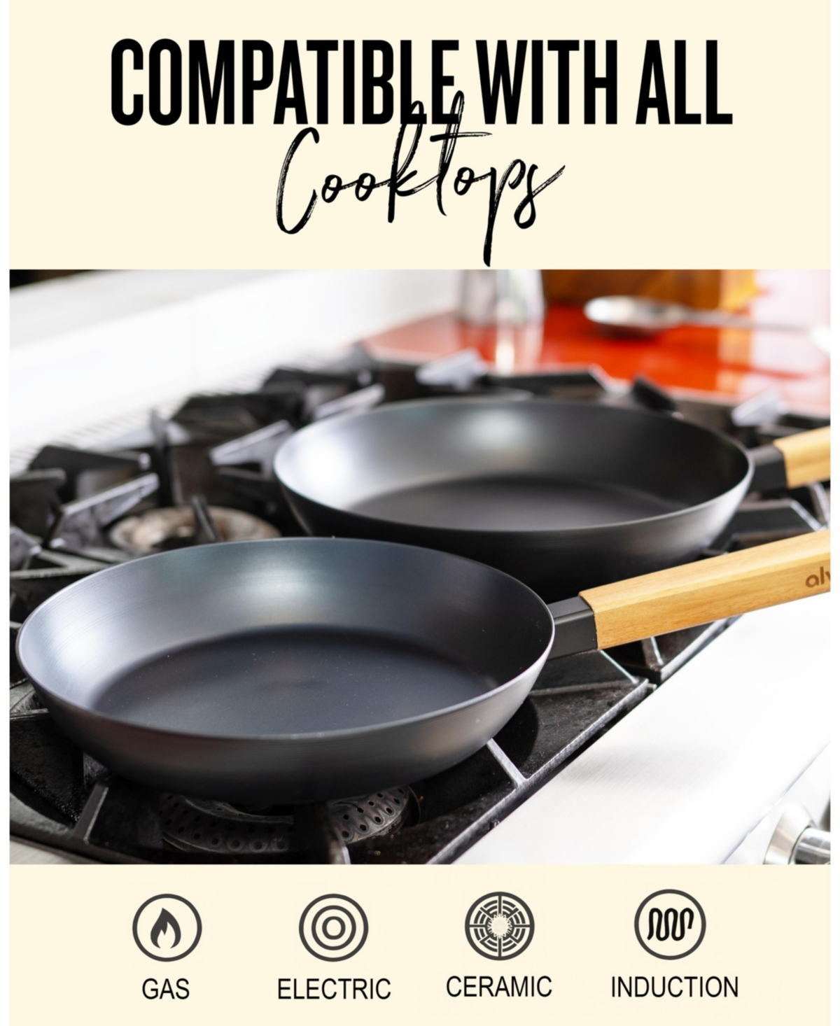 Alva Forest 11” Carbon Steel Frying Pan - Stay-Cool Acacia Handle