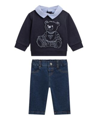 GUESS - Baby Boys 2-Piece Printed Sweatshirt and Denim Pant Set