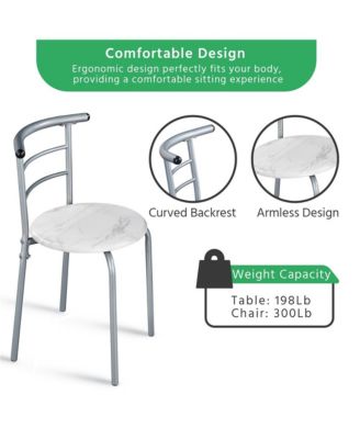 3-Piece Set, Metal Frame, Compact Dining Table with 2 Chairs