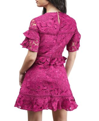 Women's Lace Trim Detail Frill Sleeve Mini Dress