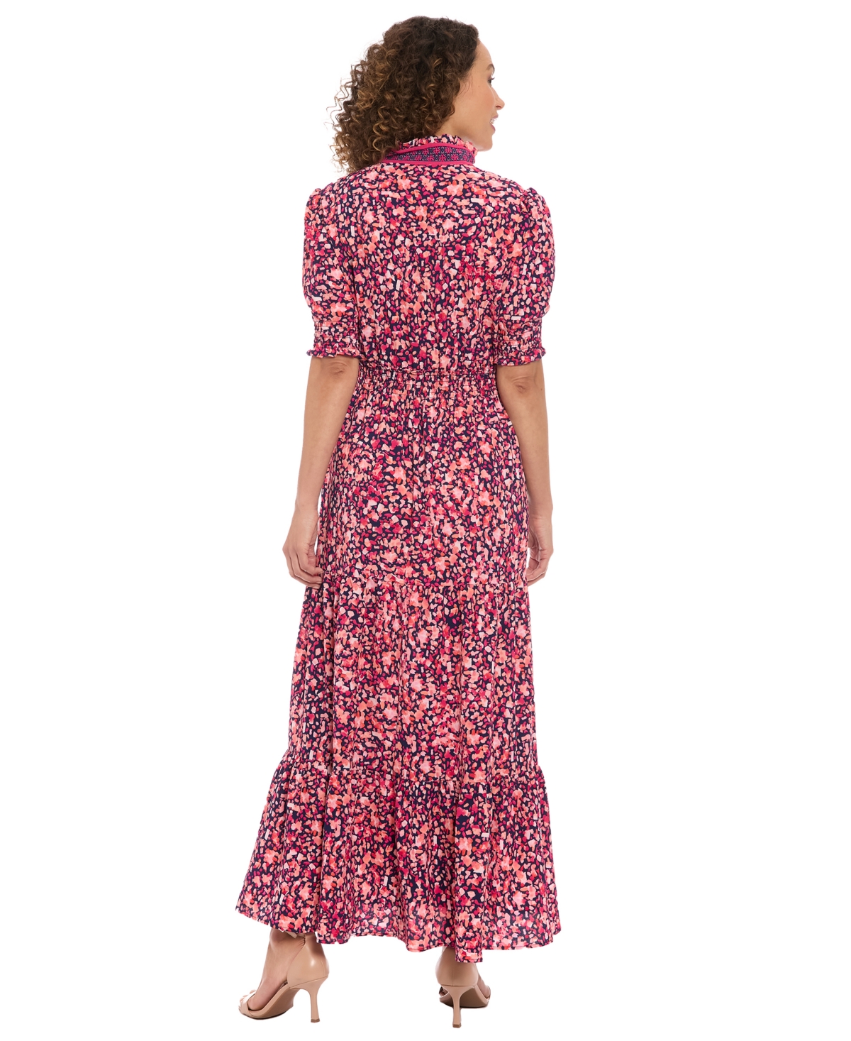London Times Women's Puff-Sleeve Tiered Maxi Dress