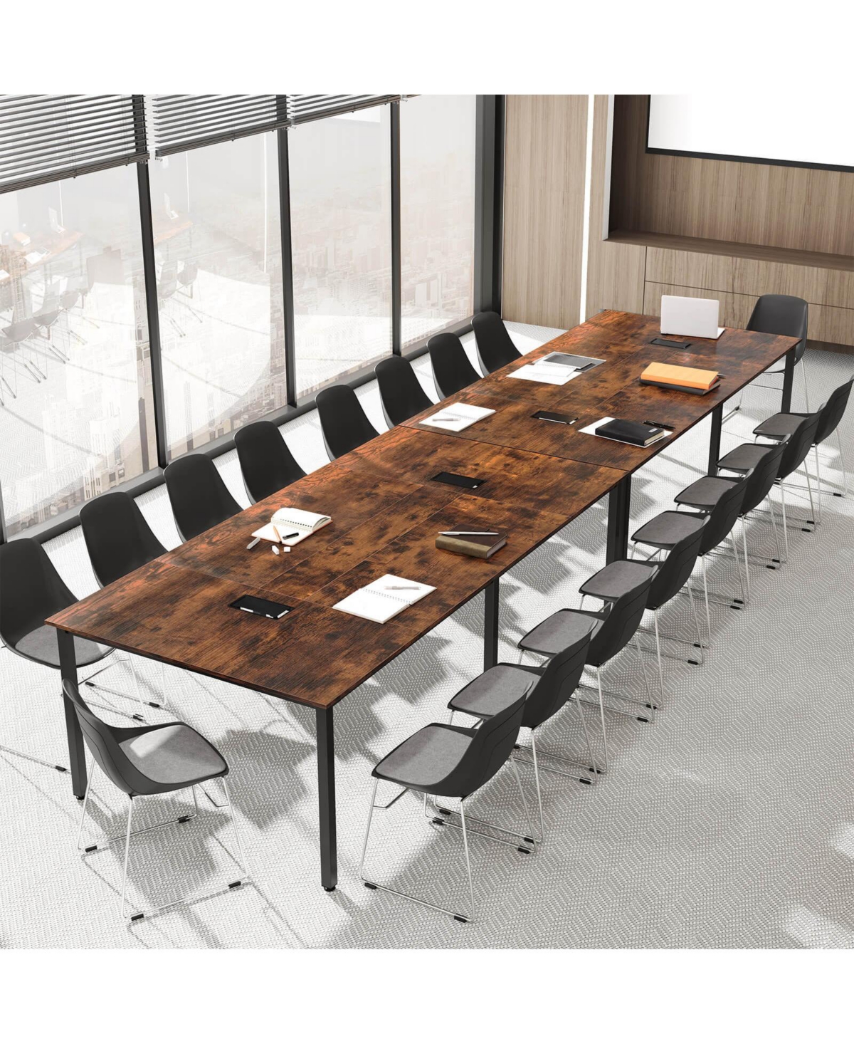 Costway 95" x 48" Large Meeting Table Seats up to 10 People 2 Cable Grommets for Office