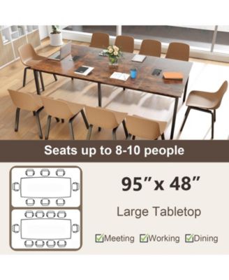 95" x 48" Large Meeting Table Seats up to 10 People 2 Cable Grommets for Office