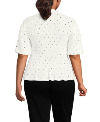 Plus Size Bubble Sleeve Silky Knit Smocked Mock Neck Top