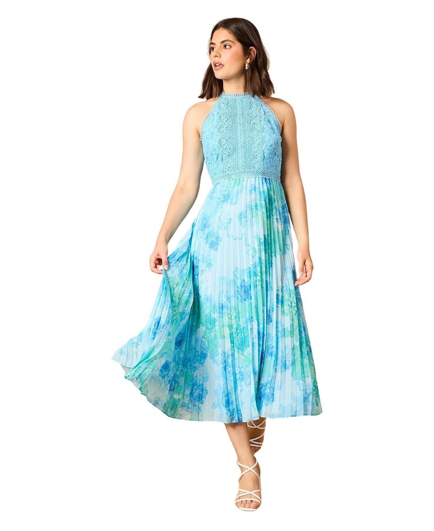 Женское платье Oasis Printed Lace Mix Halterneck Midi, цвет: С принтом — фото 1
