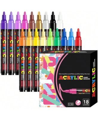 18-Color Acrylic Paint Pens Set – Permanent Poster Markers for Glass, Wood, Paper, Touch-Up Models, DIY Crafts & Art Projects